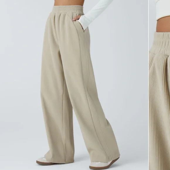 Halara High Waisted Side Pocket Straight Leg Mop Corduroy Casual Pants - Picture 3 of 8